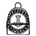 Black And White Mjolnir Print Leather Backpack
