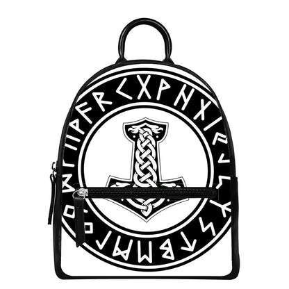 Black And White Mjolnir Print Leather Backpack