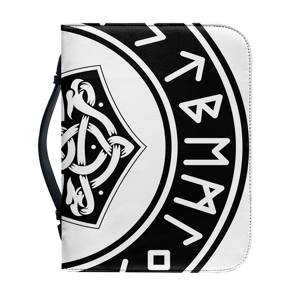 Black And White Mjolnir Print Leather Bible Cover