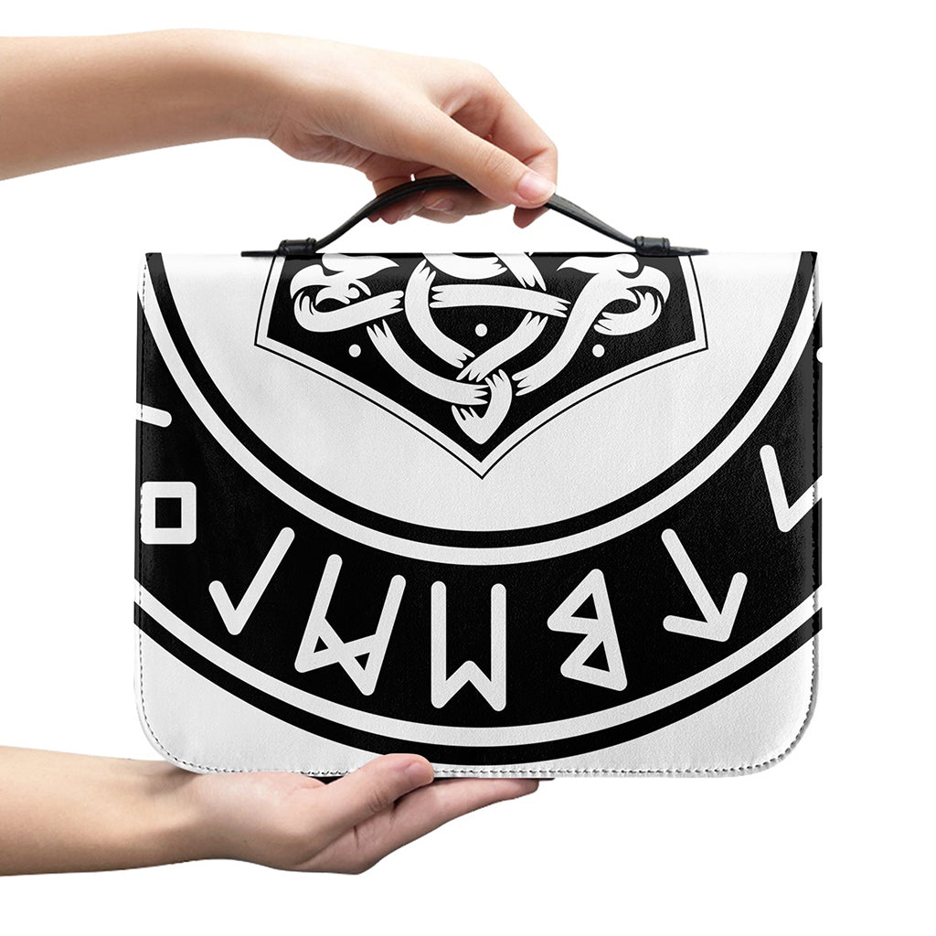 Black And White Mjolnir Print Leather Bible Cover