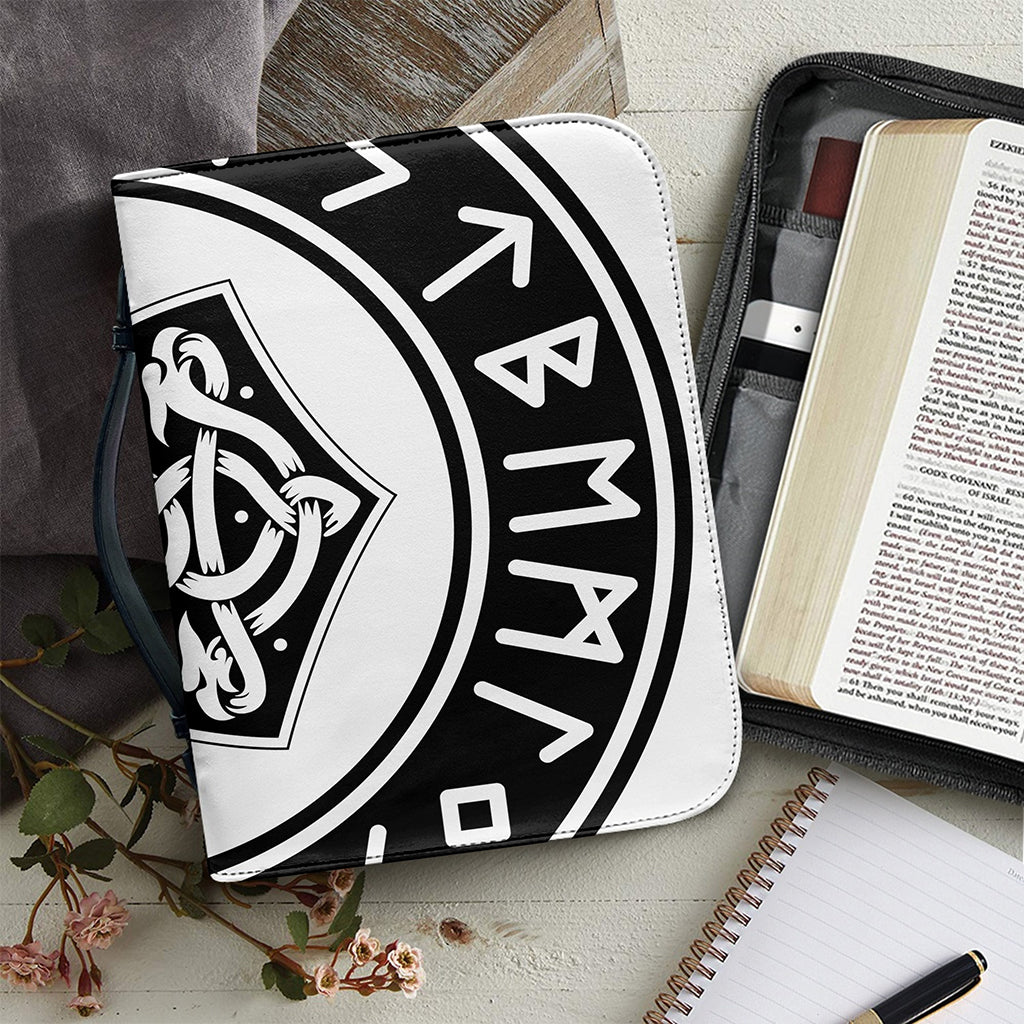 Black And White Mjolnir Print Leather Bible Cover