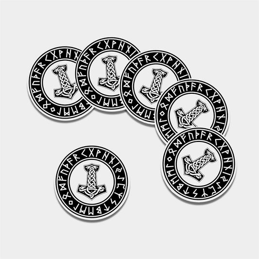 Black And White Mjolnir Print Leather Coaster Set