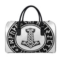 Black And White Mjolnir Print Leather Duffel Bag