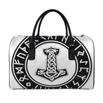 Black And White Mjolnir Print Leather Duffle Bag