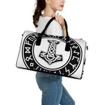 Black And White Mjolnir Print Leather Duffle Bag