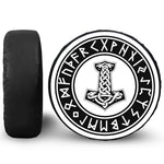 Black And White Mjolnir Print Leather Spare Tire Cover