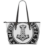 Black And White Mjolnir Print Leather Tote Bag