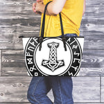 Black And White Mjolnir Print Leather Tote Bag