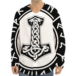 Black And White Mjolnir Print Long Sleeve Baseball Jersey