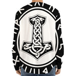Black And White Mjolnir Print Long Sleeve Baseball Jersey