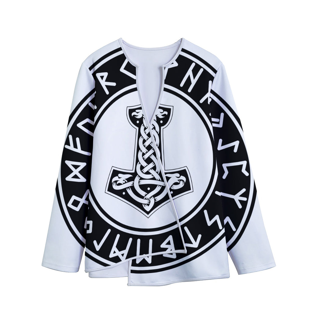 Black And White Mjolnir Print Long Sleeve Short Coat