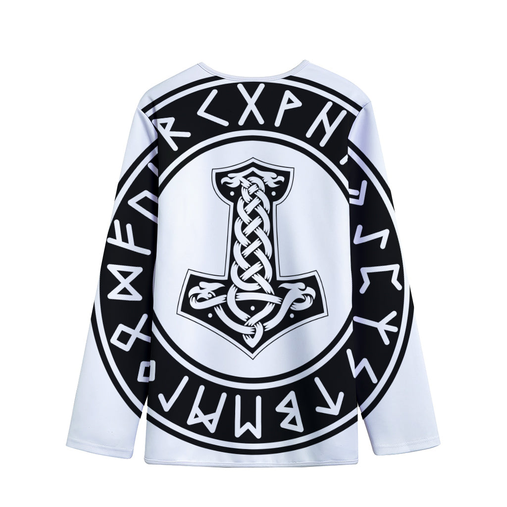 Black And White Mjolnir Print Long Sleeve Short Coat