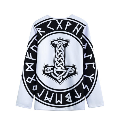 Black And White Mjolnir Print Long Sleeve Short Coat
