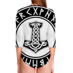 Black And White Mjolnir Print Long Sleeve Swimsuit