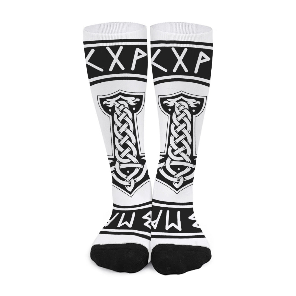 Black And White Mjolnir Print Long Socks