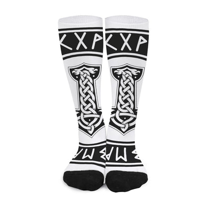 Black And White Mjolnir Print Long Socks