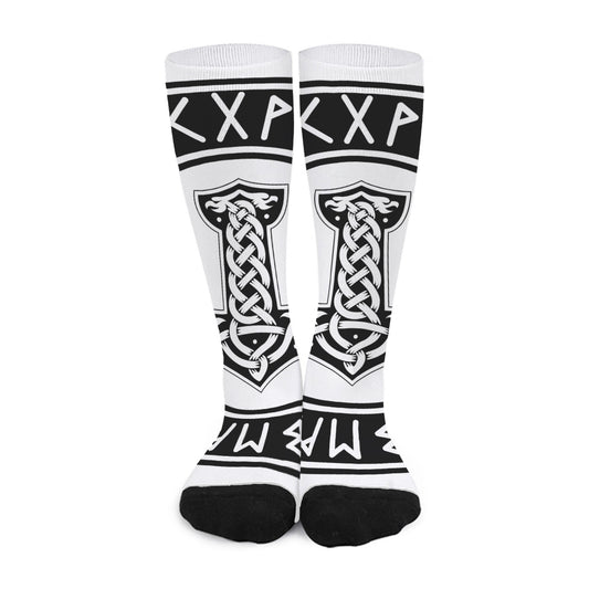 Black And White Mjolnir Print Long Socks