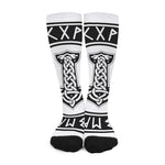 Black And White Mjolnir Print Long Socks
