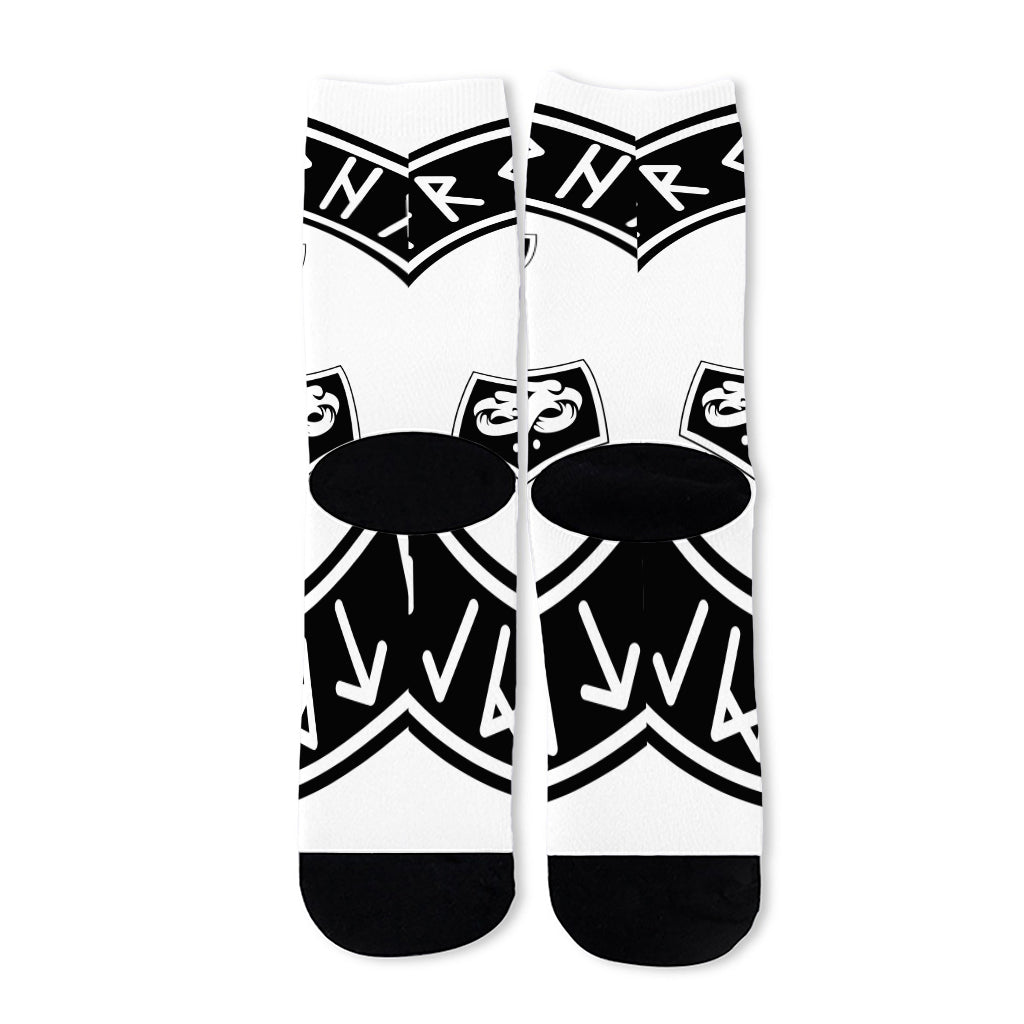 Black And White Mjolnir Print Long Socks