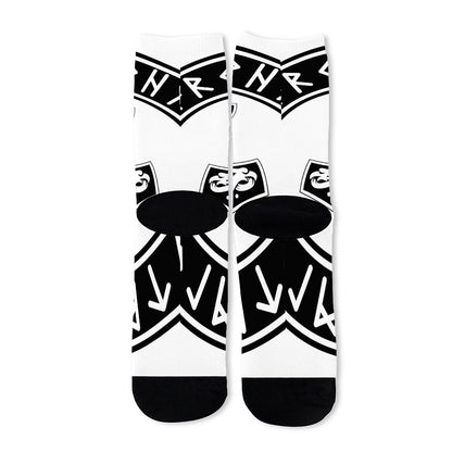 Black And White Mjolnir Print Long Socks