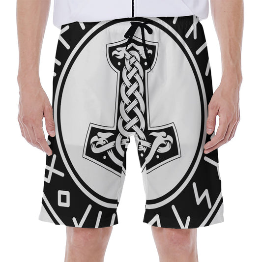 Black And White Mjolnir Print Men's Beach Shorts