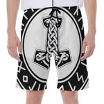 Black And White Mjolnir Print Men's Beach Shorts