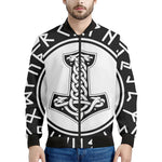 Black And White Mjolnir Print Men's Bomber Jacket