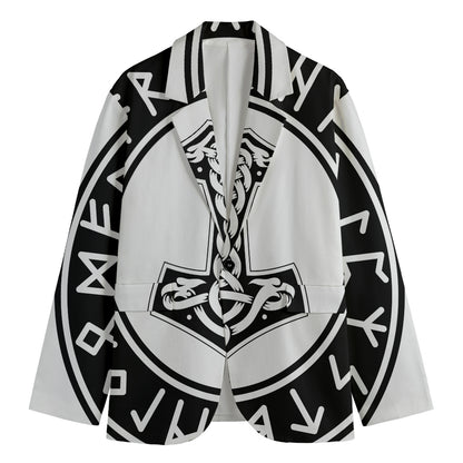 Black And White Mjolnir Print Men's Cotton Blazer