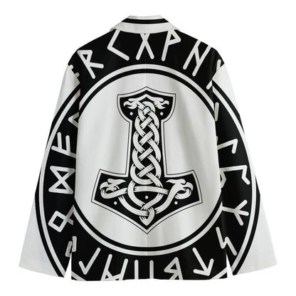 Black And White Mjolnir Print Men's Cotton Blazer