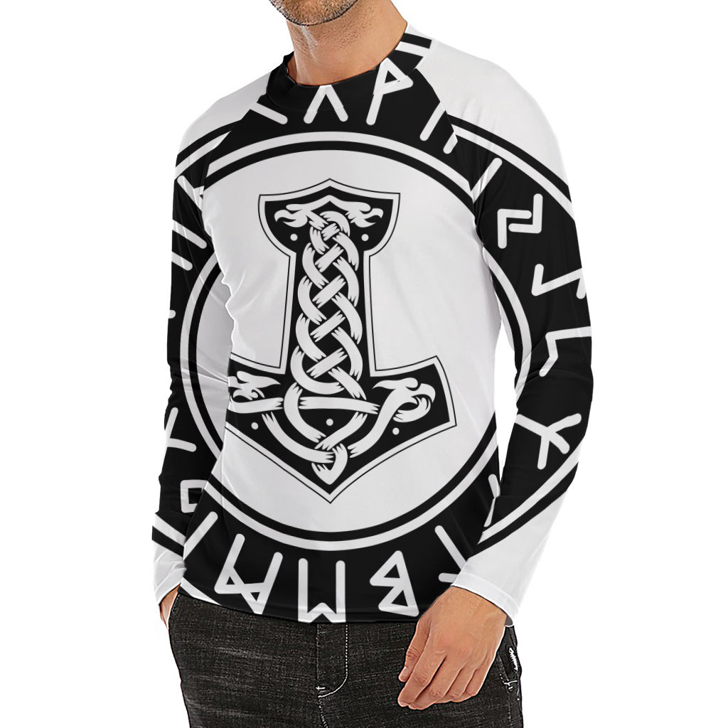 Black And White Mjolnir Print Men's Long Sleeve Rash Guard