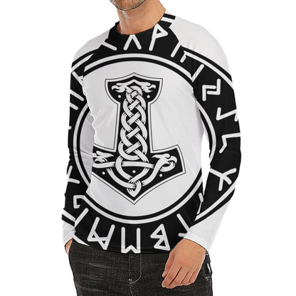 Black And White Mjolnir Print Men's Long Sleeve Rash Guard