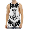 Black And White Mjolnir Print Men's Muscle Tank Top