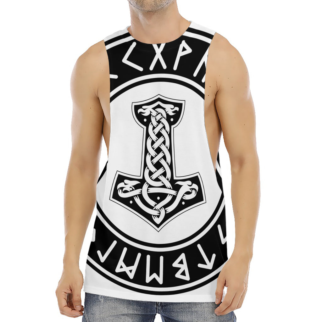 Black And White Mjolnir Print Men's Muscle Tank Top