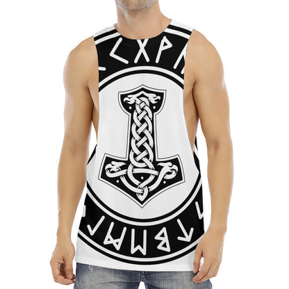 Black And White Mjolnir Print Men's Muscle Tank Top