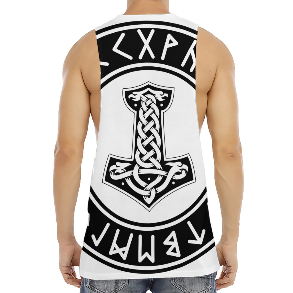 Black And White Mjolnir Print Men's Muscle Tank Top