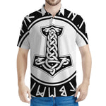 Black And White Mjolnir Print Men's Polo Shirt