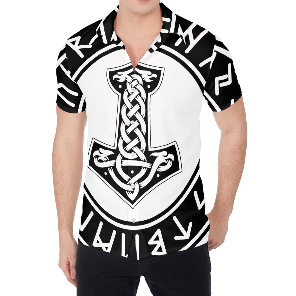 Black And White Mjolnir Print Men's Shirt