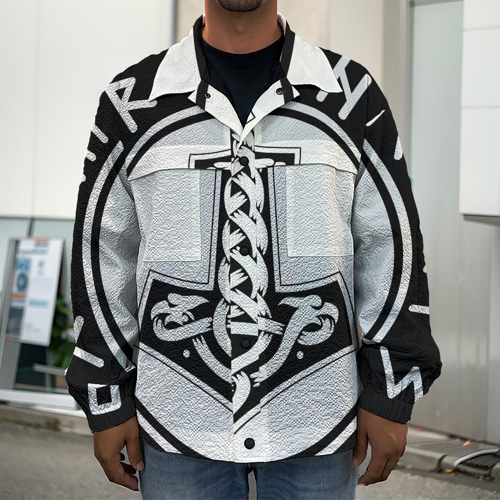 Black And White Mjolnir Print Men's Shirt Jacket