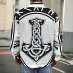 Black And White Mjolnir Print Men's Shirt Jacket
