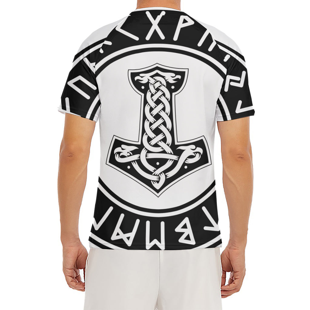 Black And White Mjolnir Print Men's Short Sleeve Rash Guard
