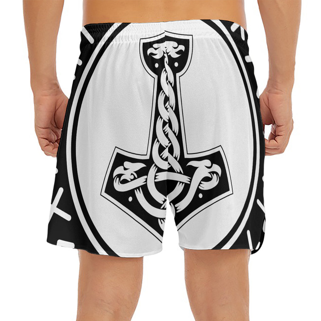 Black And White Mjolnir Print Men's Split Running Shorts