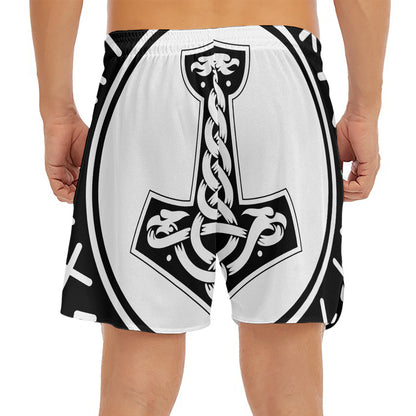 Black And White Mjolnir Print Men's Split Running Shorts