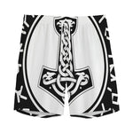 Black And White Mjolnir Print Men's Sports Shorts
