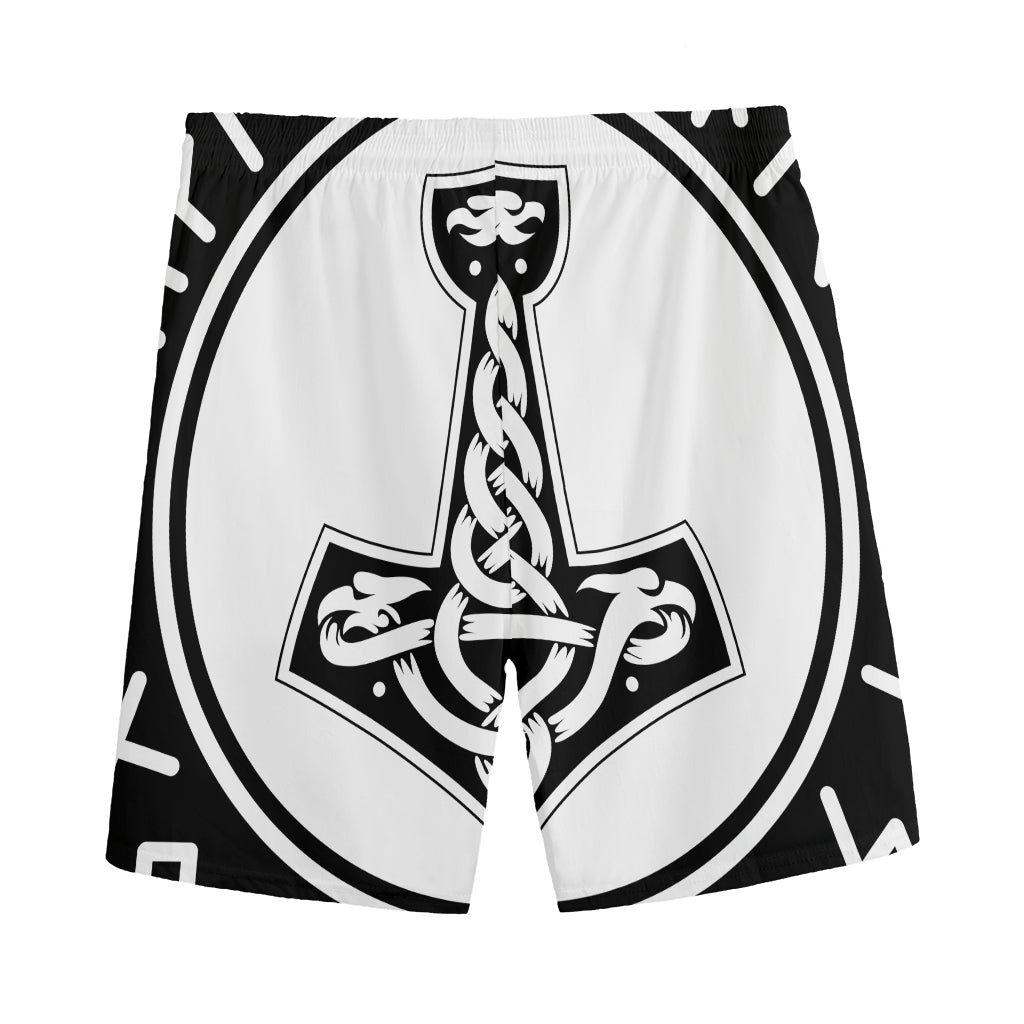 Black And White Mjolnir Print Men's Sports Shorts