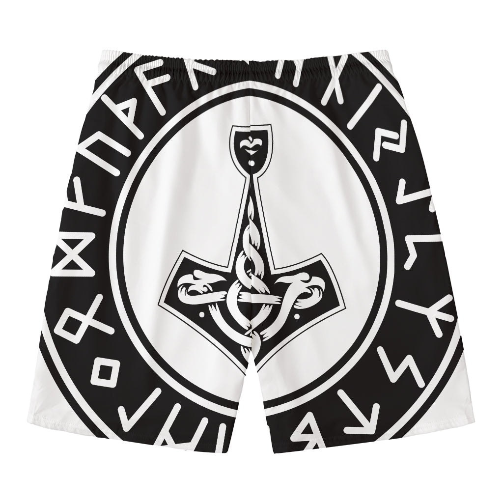 Black And White Mjolnir Print Men's Swim Trunks