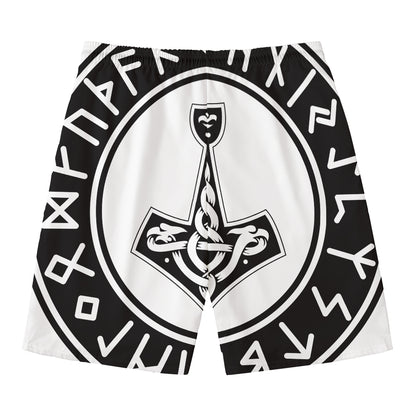 Black And White Mjolnir Print Men's Swim Trunks