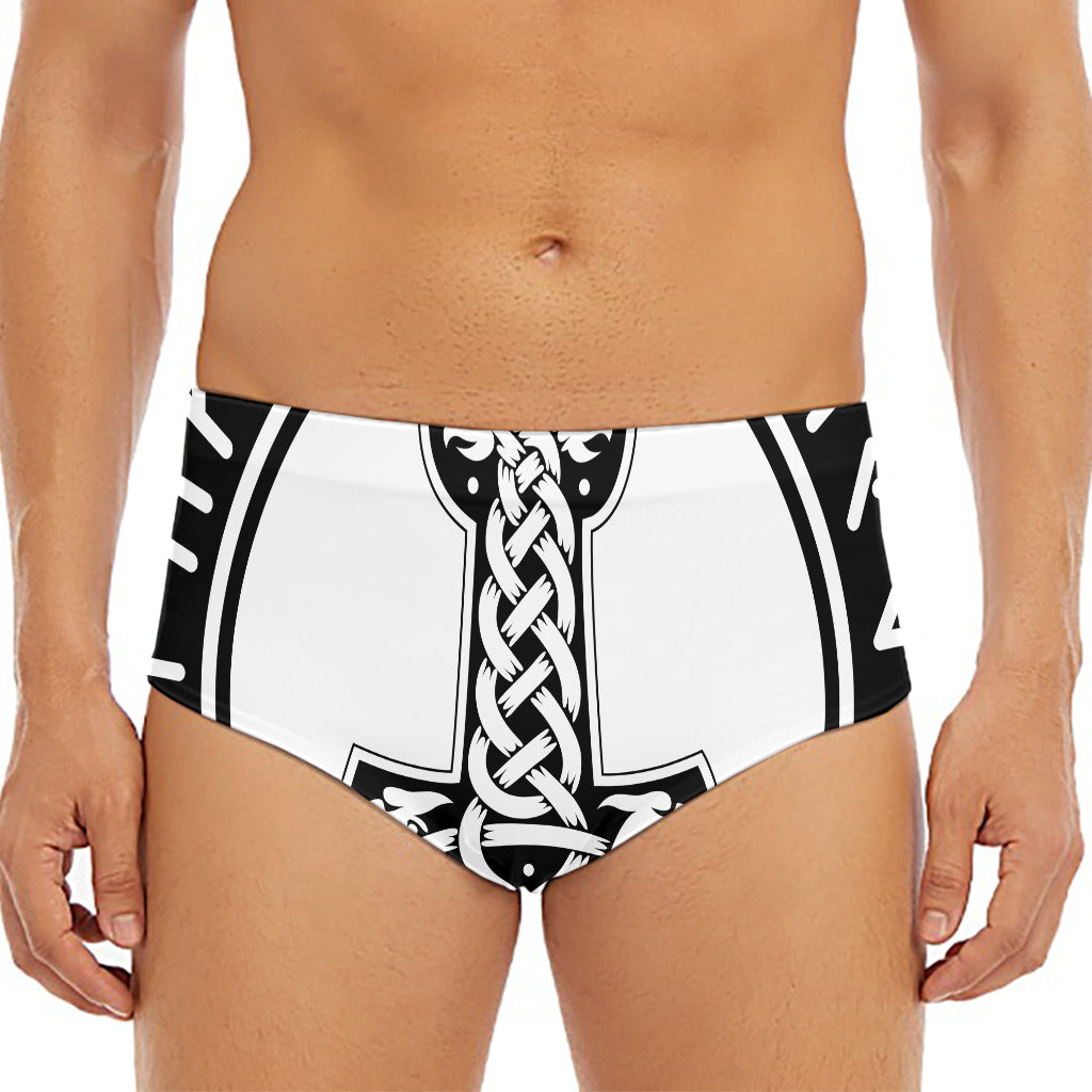 Black And White Mjolnir Print Men's Triangle Swim Briefs