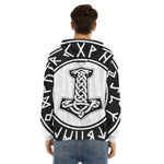 Black And White Mjolnir Print Men's Velvet Pullover Hoodie