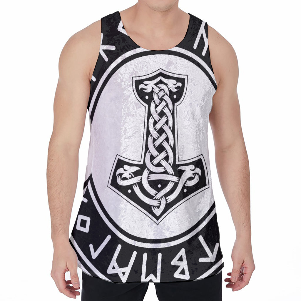 Black And White Mjolnir Print Men's Velvet Tank Top
