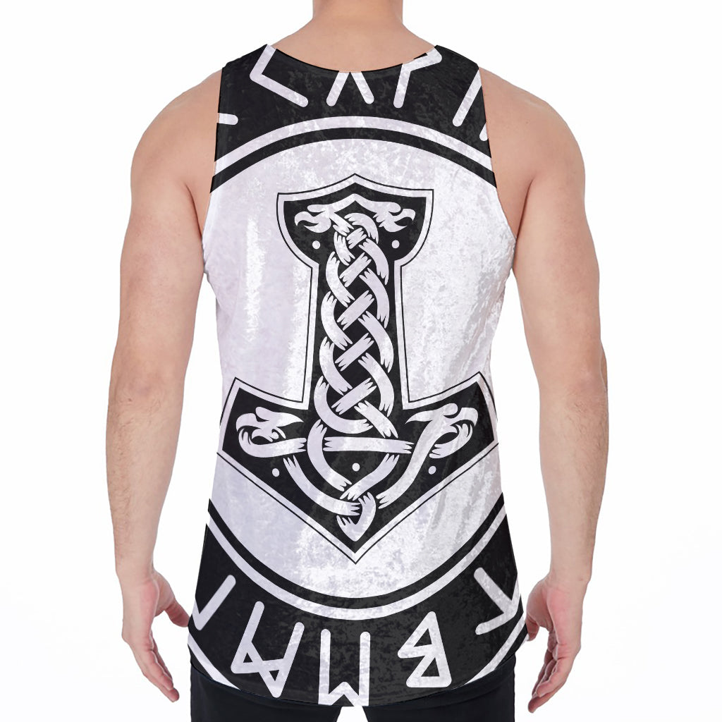 Black And White Mjolnir Print Men's Velvet Tank Top